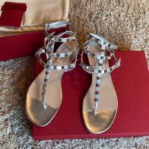 Valentino Rockstud Sandals 6.5 Metallic Silver NWT